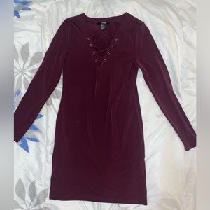 Forever 21 fitted long sleeve burgundy dress